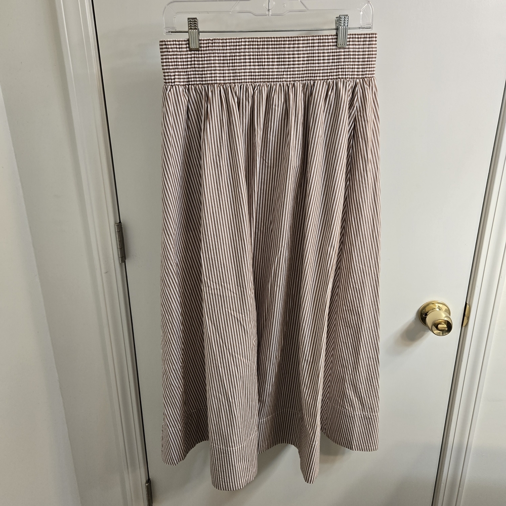 Bailey 44 A Line Skirt, 100% Cotton, Striped Brown and White